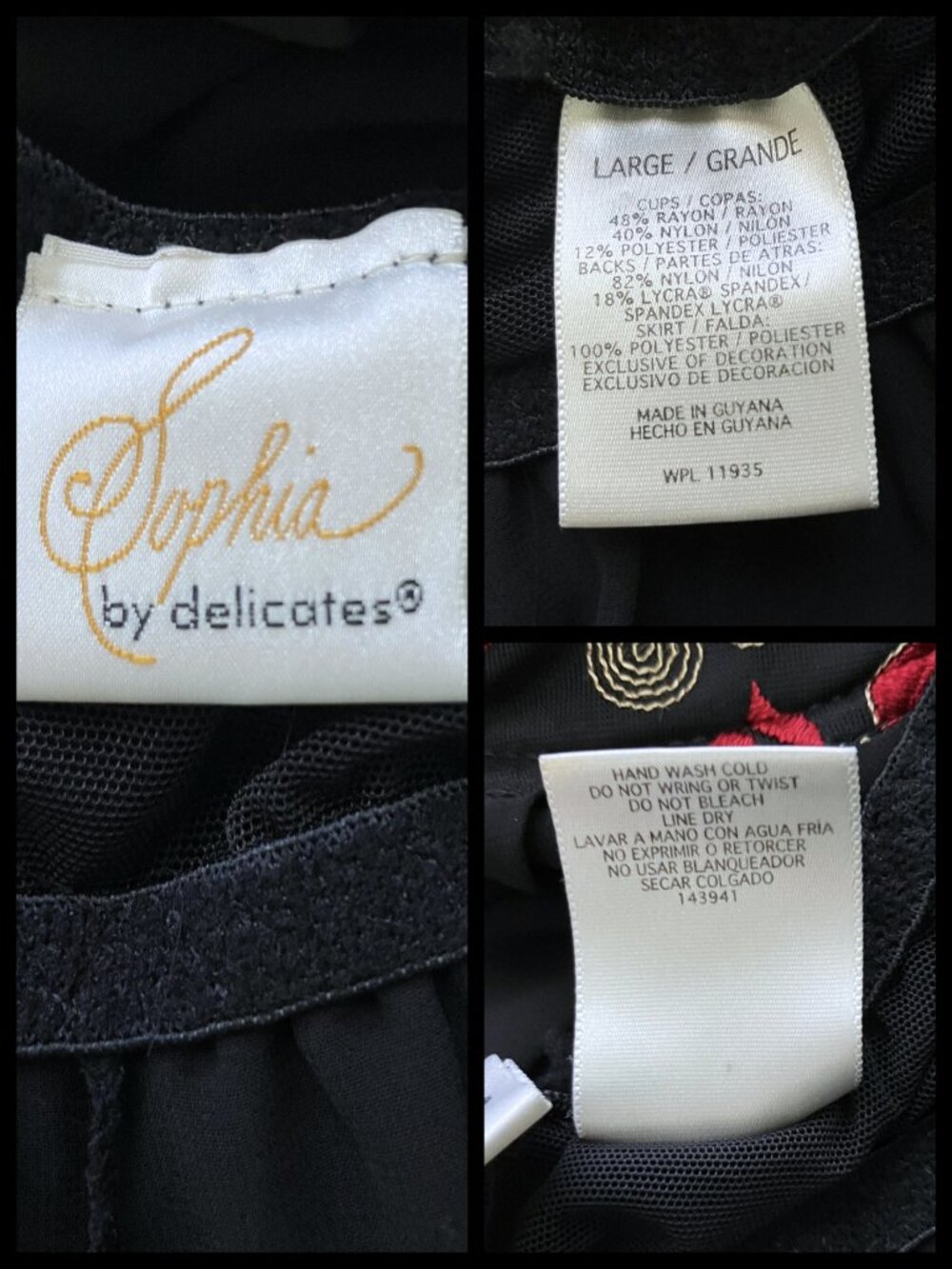 Vintage 90s Sheer Black Lingerie Long Slip Dress Embroidered. M/L. Whimsigoth - Picture 10 of 11